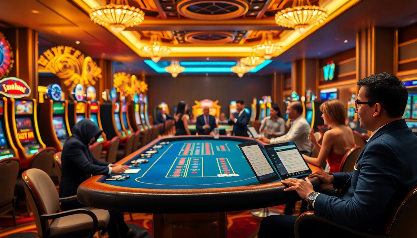 Experience the thrill of gaming at one88's luxurious casino with vibrant tables and players.