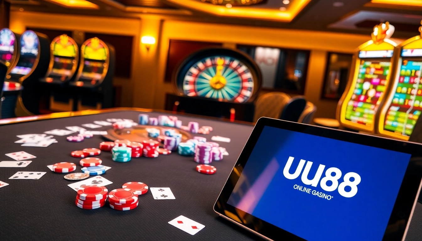 Experience the thrilling atmosphere of UU88 with vibrant gaming elements and an engaging online interface.