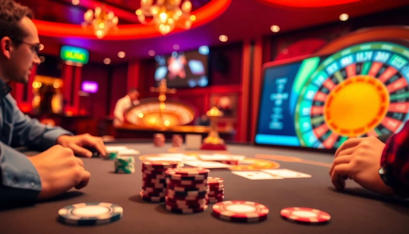 Experience the excitement of lc88 best at a professional poker table, surrounded by vibrant casino elements.
