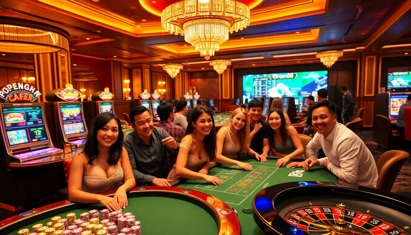 Engaging players enjoy an exciting Open88 casino experience with vibrant slot machines and interactive betting.