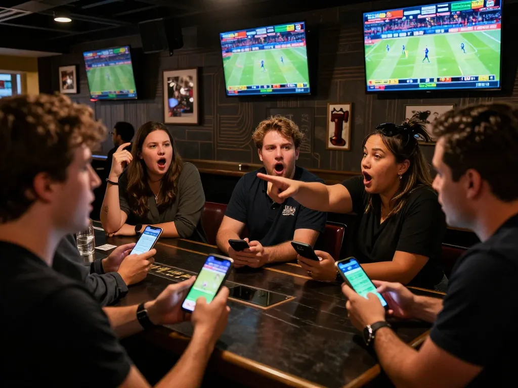 Engaging moment of Vin88 sports betting with patrons celebrating live game action.