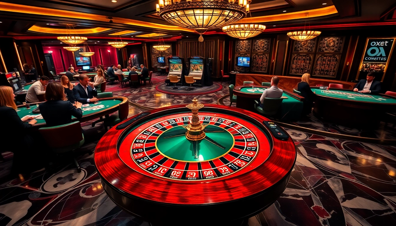 Experience vibrant gaming excitement at OXBET's luxurious casino with roulette and poker.