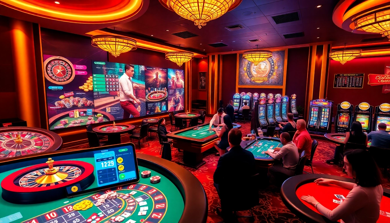 Experience the excitement of LODE88 with vibrant casino games and strategically placed betting tables.