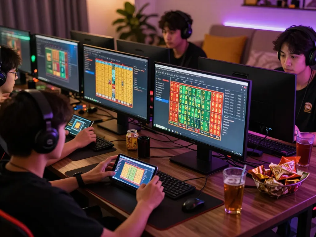 Engaged players enjoying lô đề online with vibrant screens and interactive chat.