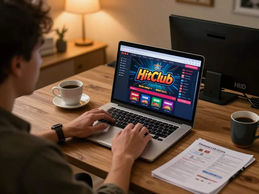 Engaged player strategizing on the Hitclub gaming platform at home for responsible online gambling.