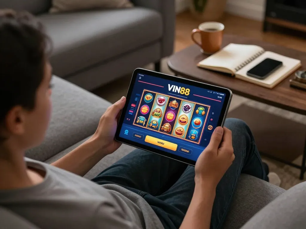 Experience thrilling gameplay as users engage with VIN88's casino app on their tablets.