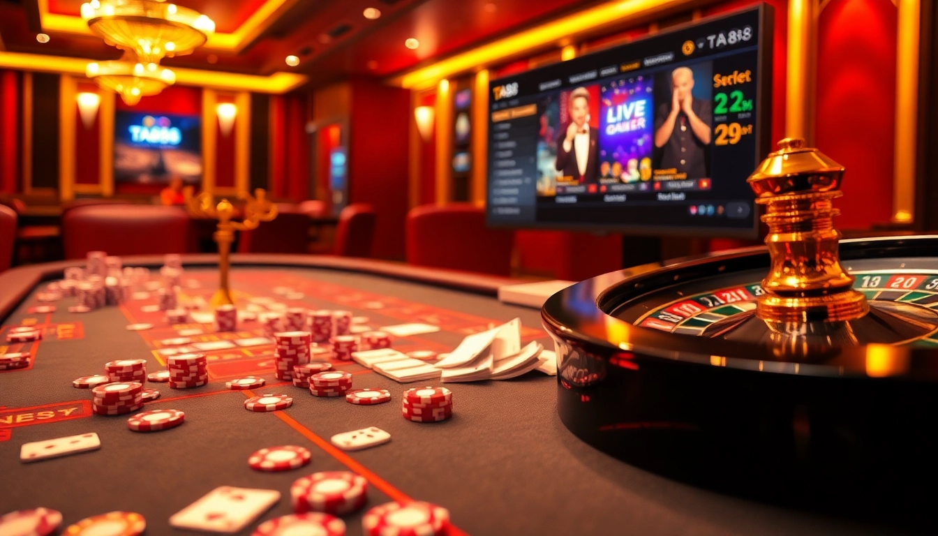 Players enjoying a thrilling game at TA88 with vibrant casino elements and engaging online interface.
