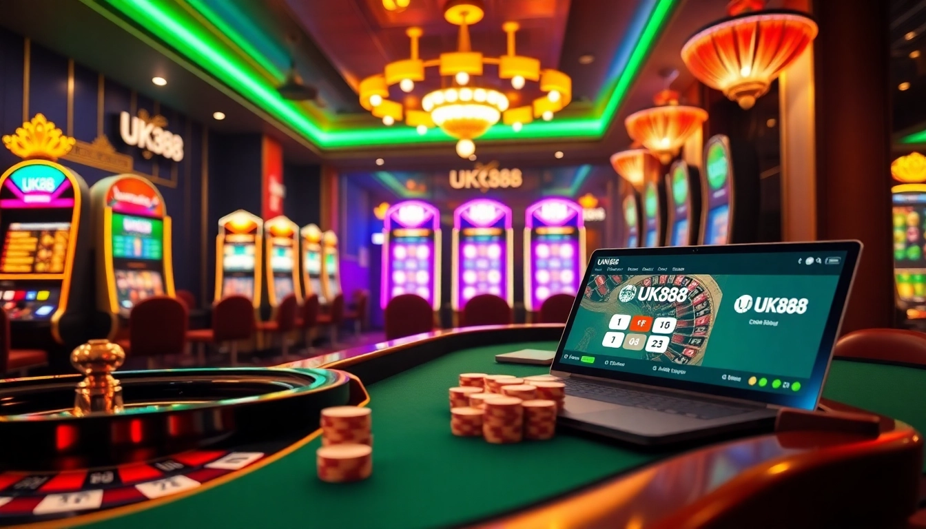Placing bets at an exciting online casino scene featuring UK88.business tools and games.