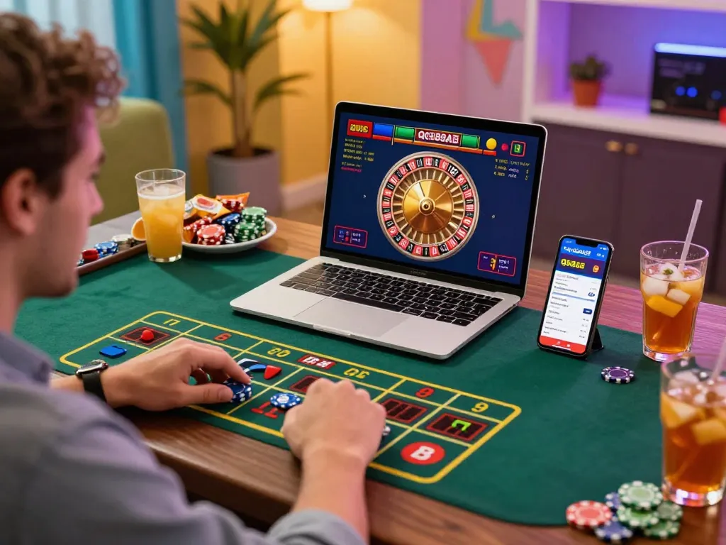 Player enjoying a live online casino experience with QQ88AE, focusing on the roulette wheel and engaging gameplay.