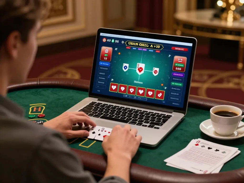 Playing live blackjack on TR88 with strategy notes visible in cozy home setting.