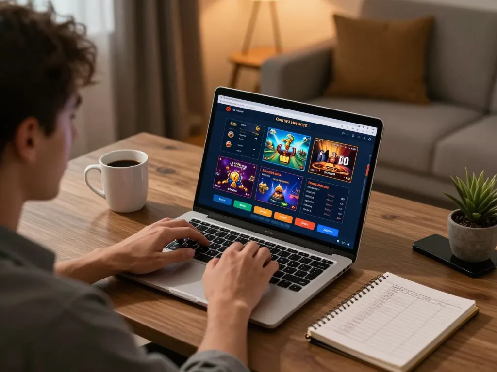 Player engaging with lc88 link for online casino games on a laptop in a cozy home setup.