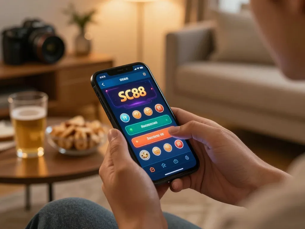 Engaging mobile gaming experience with SC88 app on smartphone, emphasizing strategic bets.