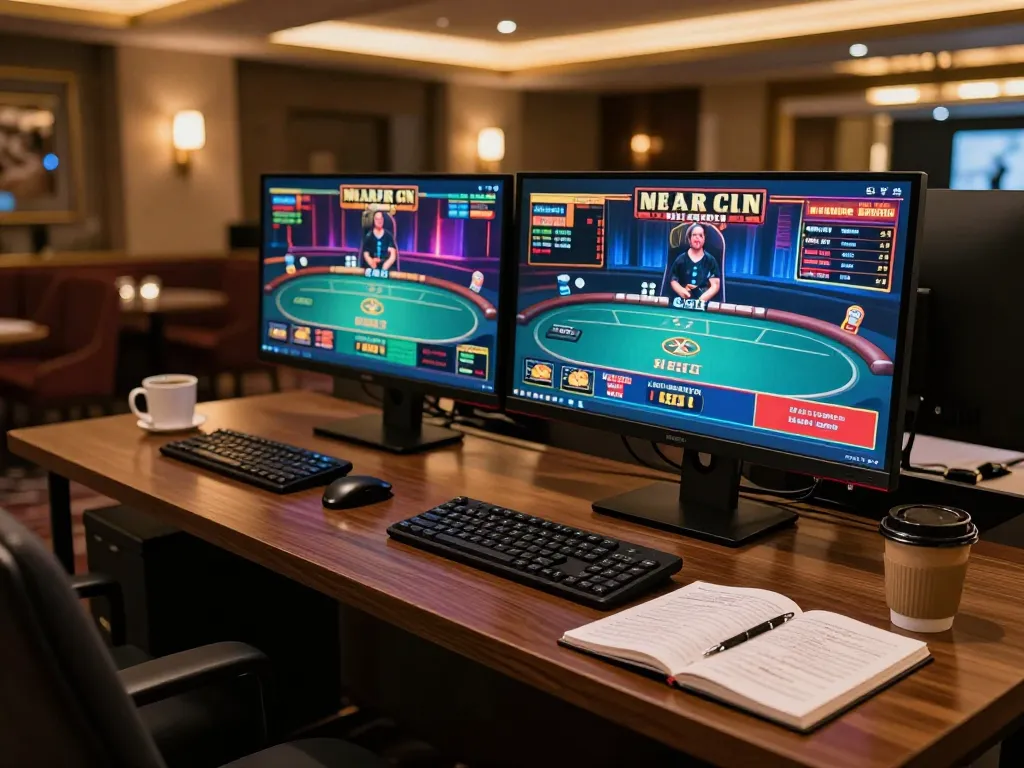 Players enjoying exciting sam86 games from a modern home office setup, showcasing vibrant online casino experience.