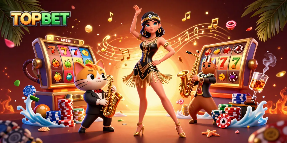 Experience thrilling gameplay with TOPBET's vibrant 3D casino illustration showcasing excitement and luck.