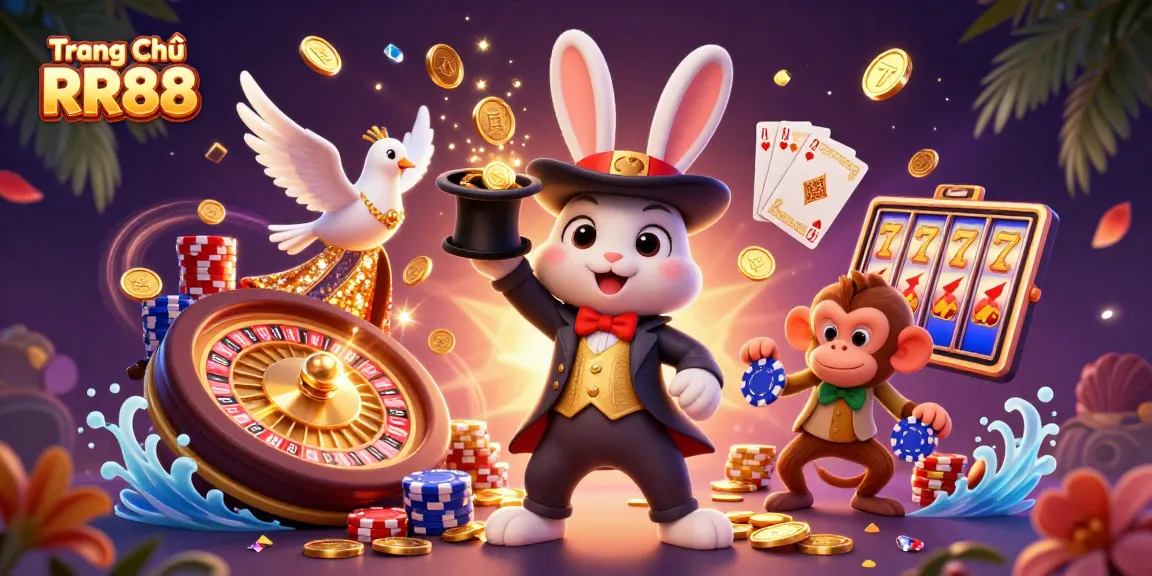 Engage with the vibrant Trang Chủ RR88 casino illustration showcasing exciting winnings and dynamic gameplay.