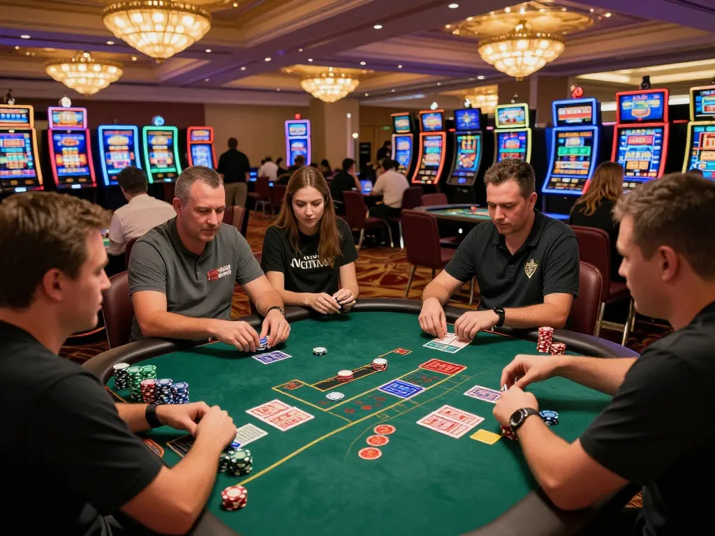 Players strategically engaging at a blackjack table in a luxurious casino atmosphere at 789win.
