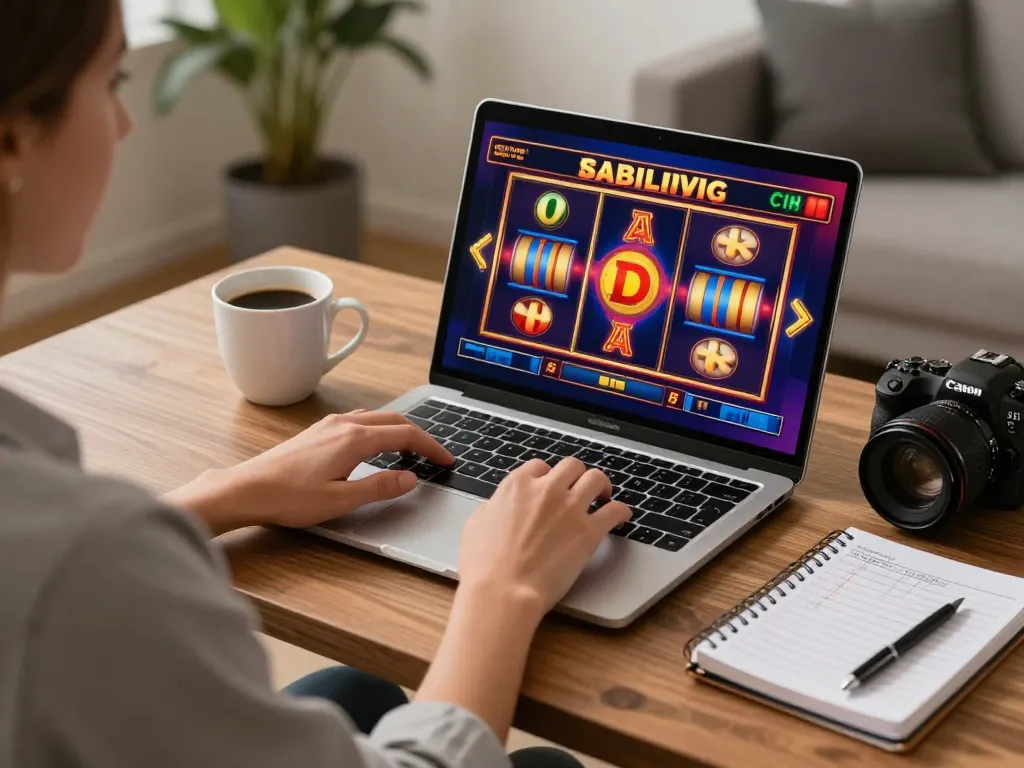 Player enjoying slots on a laptop at home, dispelling tt88 lừa dảo myths while engaging in responsible gambling.