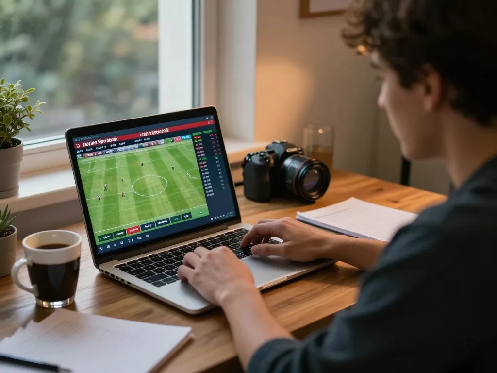 Socolive user engaged in live betting on football match from home, showcasing strategic gameplay.