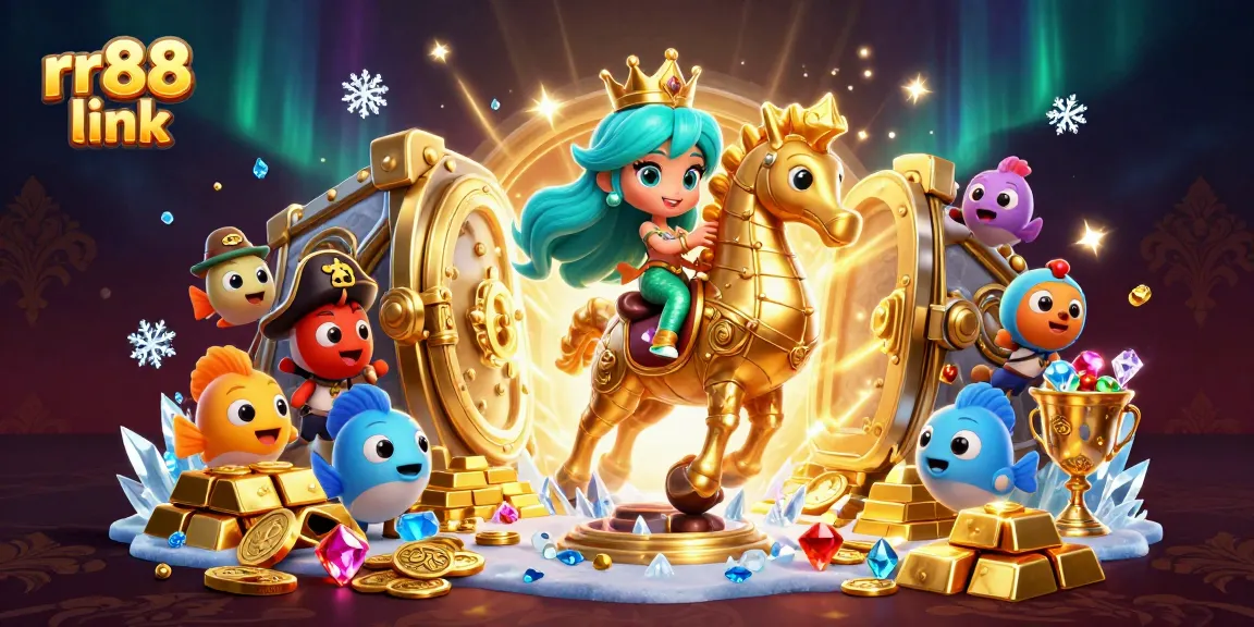 Engage with the thrilling rr88 link scene featuring a mermaid princess and a giant seahorse amidst riches and dynamic energy.