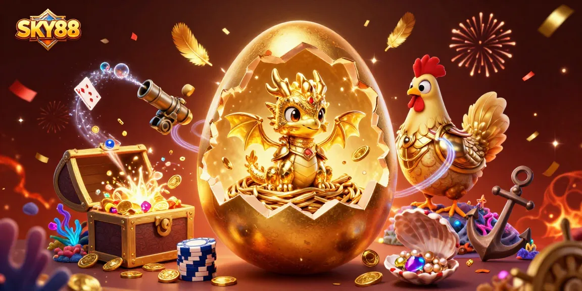 Engage with excitement at SKY88, where a golden dragon emerges from poker chips in a vibrant casino scene.