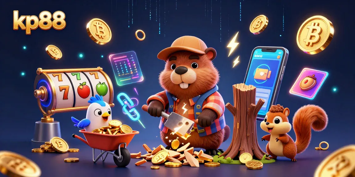 Experience thrilling wins at kp88 with vibrant casino fun and cartoon characters collecting golden coins!