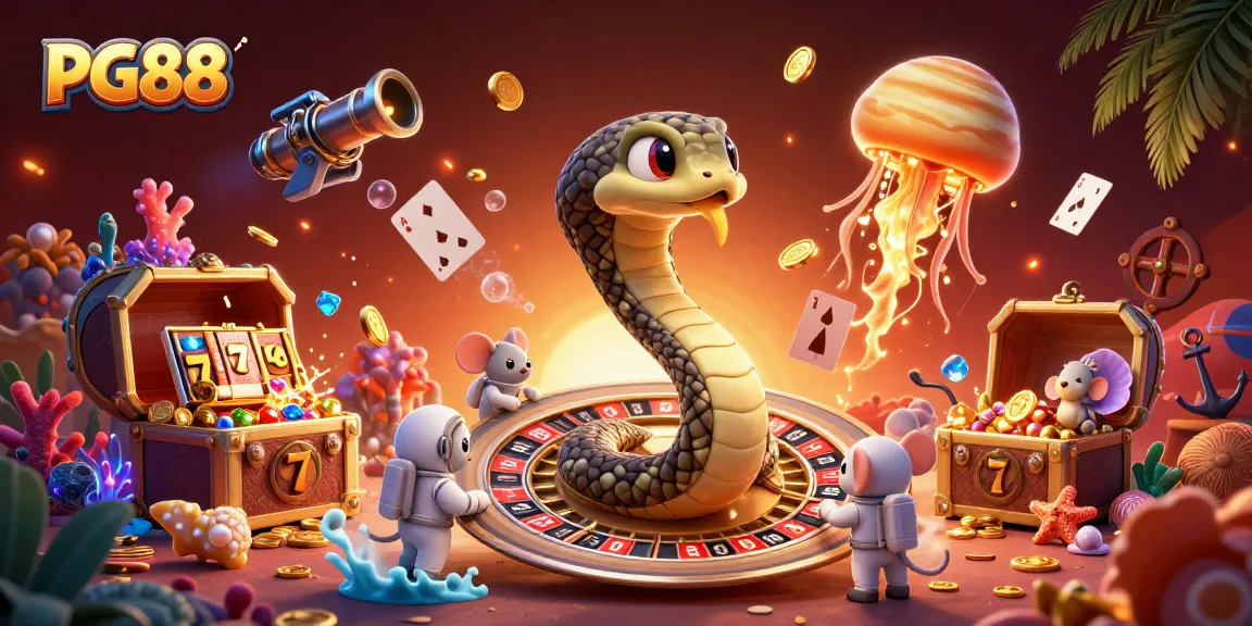 Engage in thrilling betting adventures at PG88 with fun characters in a vibrant casino setting.
