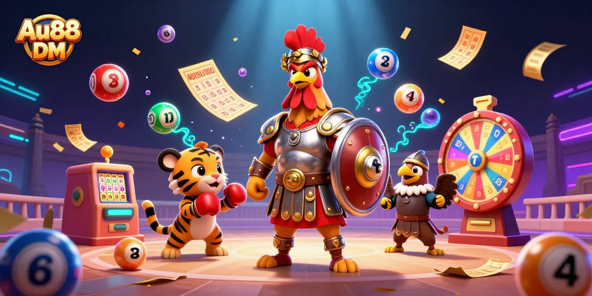 Experience thrilling slots with bonuses at Au88 DM, featuring a vibrant casino arena atmosphere.