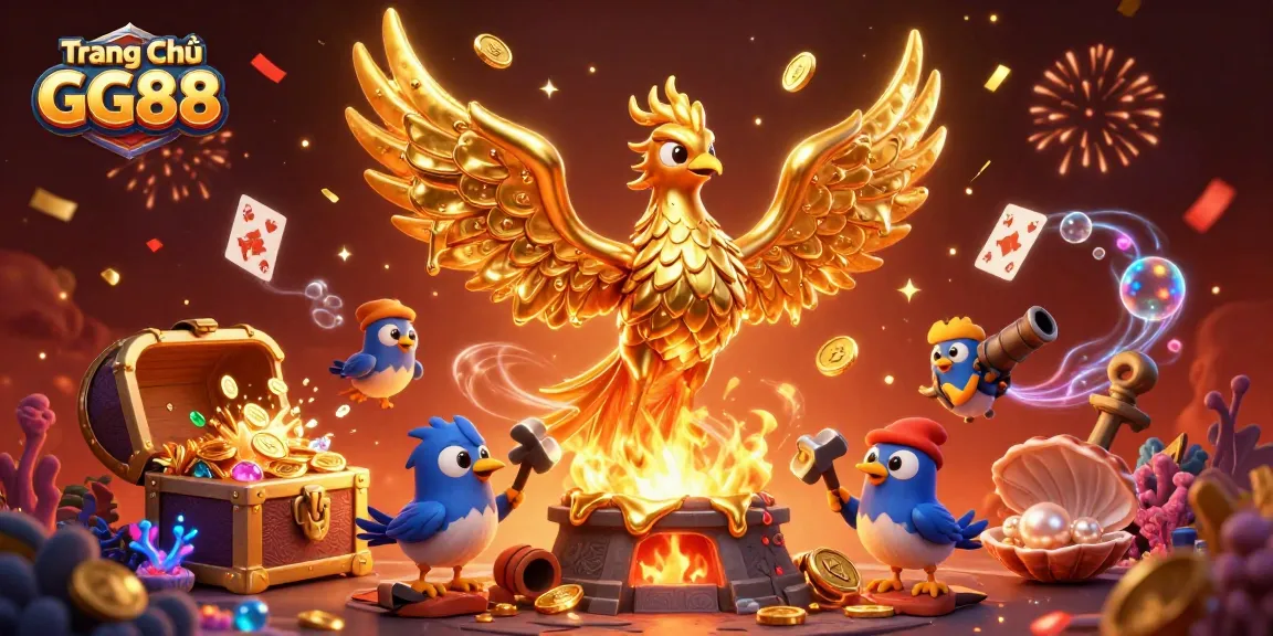 Experience the thrill of the Trang Chủ GG88 with golden phoenix inspiring jackpot wins in this immersive scene.