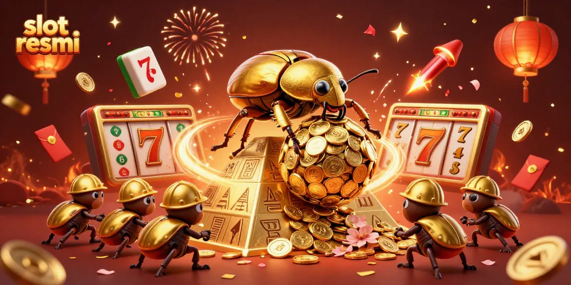 Experience the thrill of slot resmi with vibrant graphics featuring golden beetles and festive casino elements.