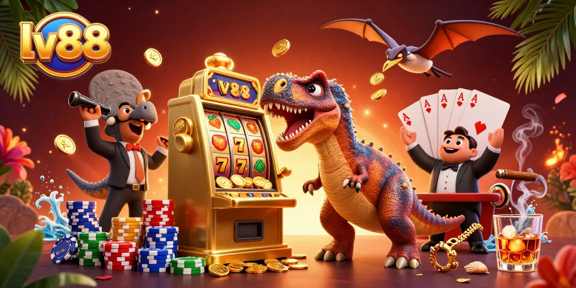 Experience the excitement of lv88 with a pachycephalosaurus celebrating a jackpot at a casino.