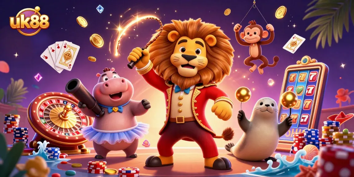 Experience the thrilling action of uk88 with vibrant gaming elements and lively characters in a casino-inspired scene.