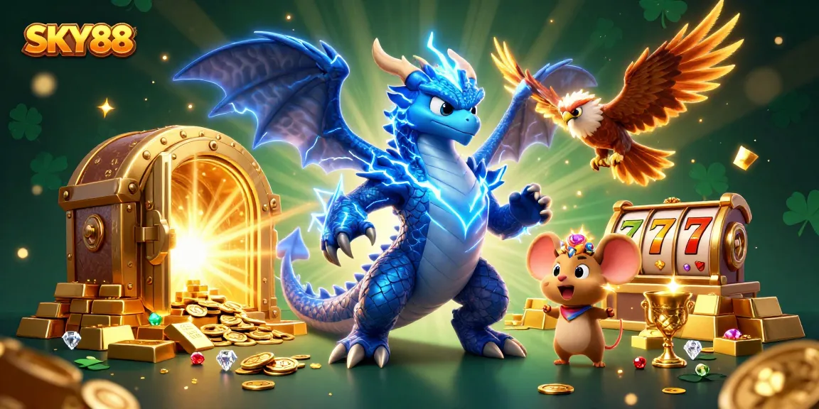 Experience the thrill of SKY88 with electric gaming action, showcasing vibrant casino elements.