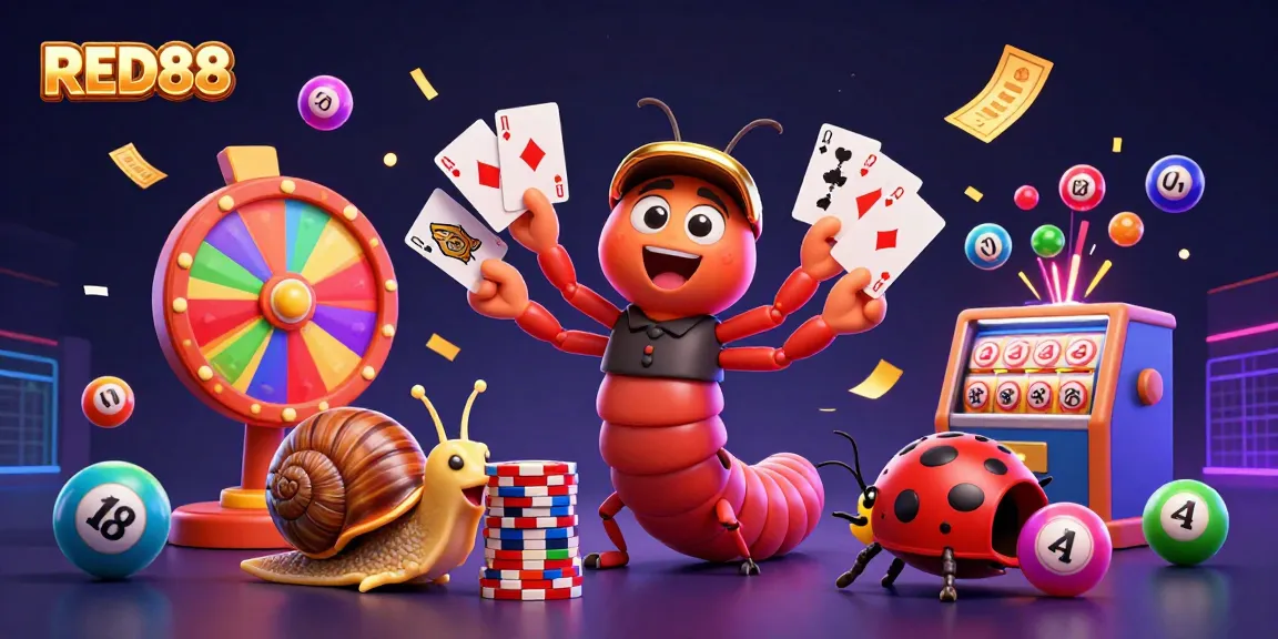 Engage with RED88 in an energetic casino scene featuring a captivating dealer, vibrant lottery balls, and excitement.