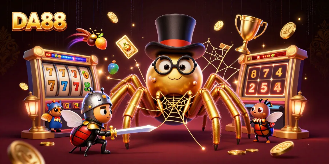DA88 showcases thrilling slot reels and golden symbols in a vibrant casino atmosphere.