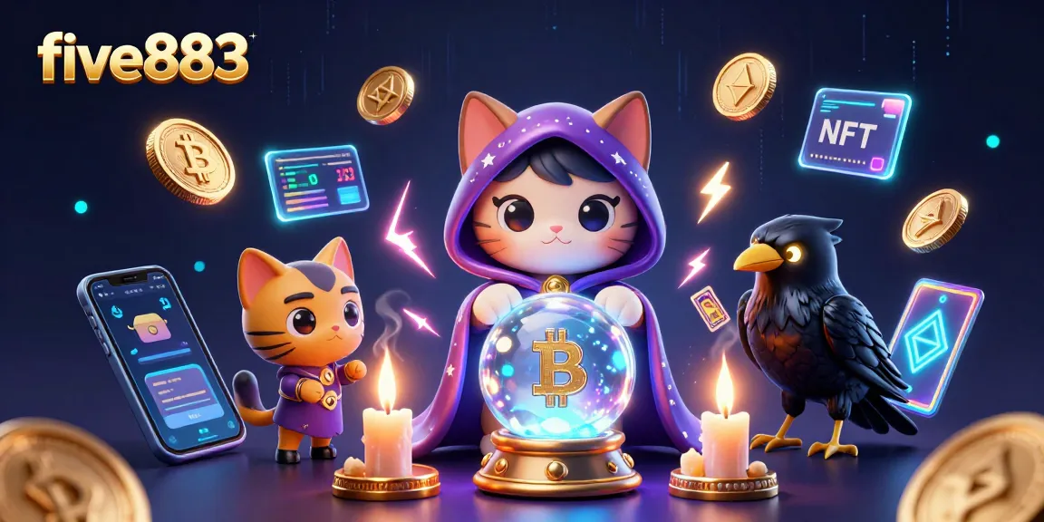 Engage in thrilling gaming at five883 with a vibrant casino scene featuring fortune teller cat and mystical elements.