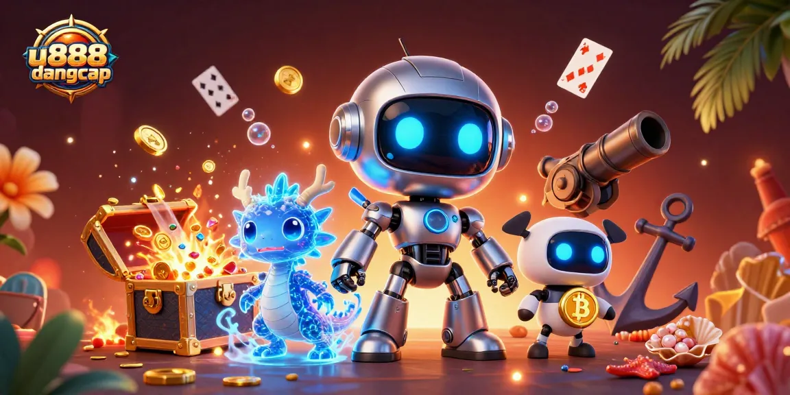 Experience thrilling wins at u888dangcap with a vibrant 3D casino adventure illustration.