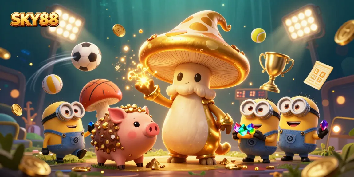 Engage with thrilling sports betting action at SKY88 in a vibrant, magical 3D casino setting.