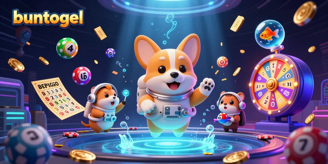 Engage in dynamic actions with buntogel in a vibrant space casino scene filled with colorful lottery elements.