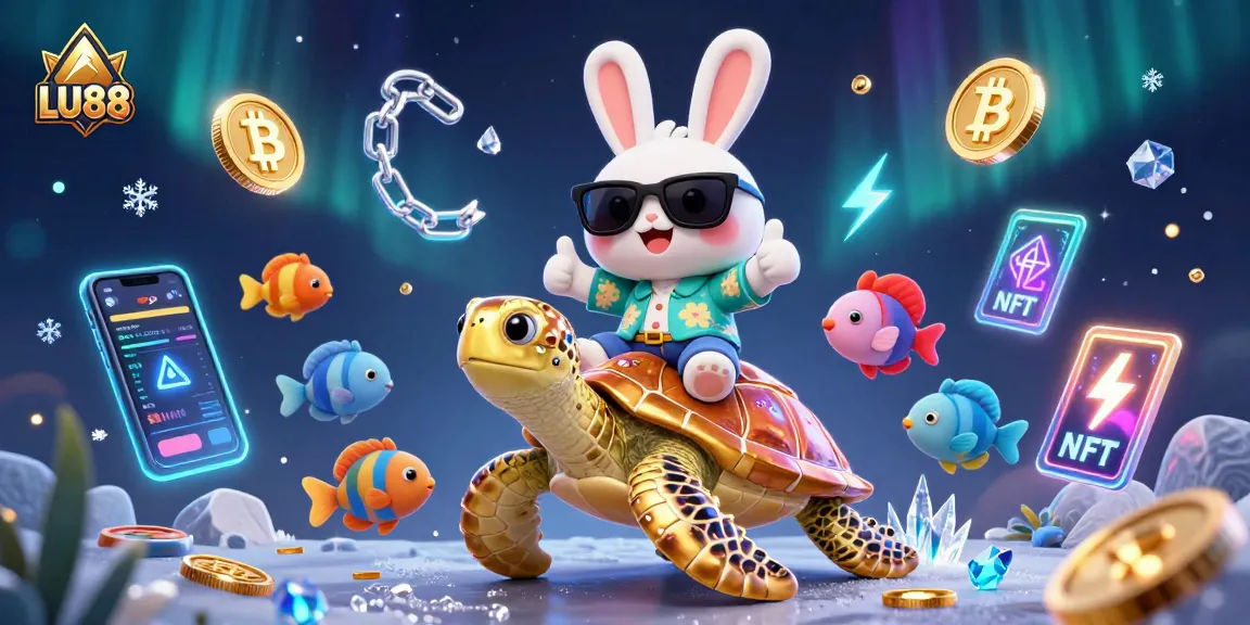 LU88 offers thrilling casino experiences with a lucky rabbit and golden turtle illustration.