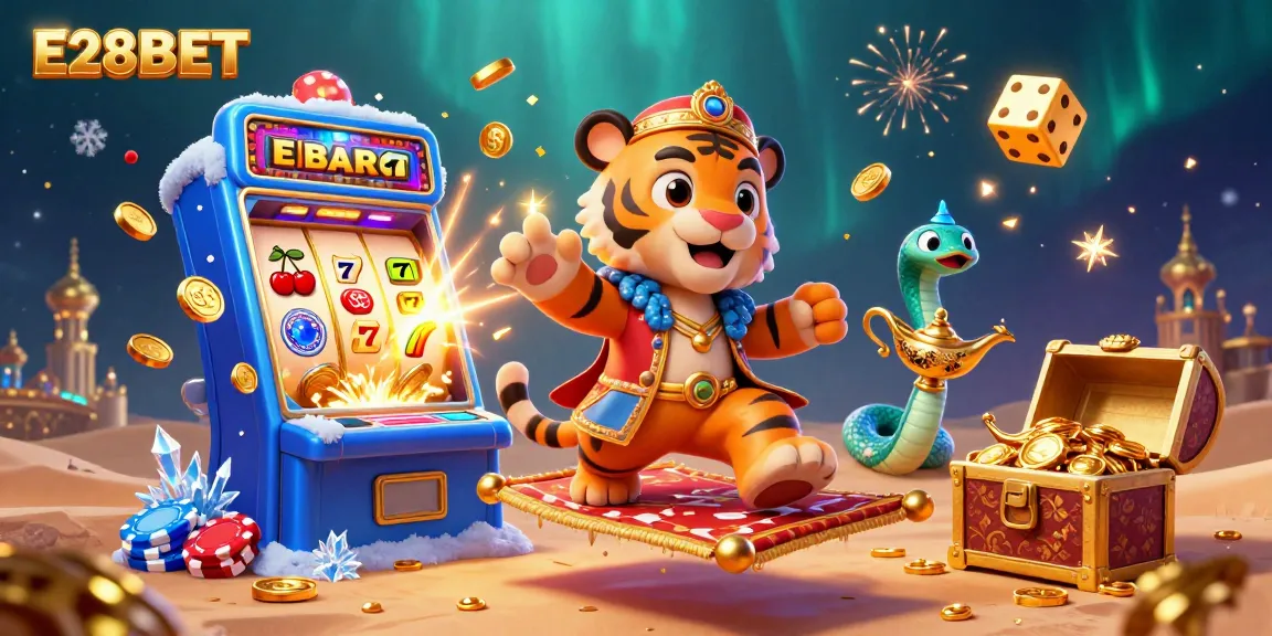 E28BET generates excitement with a vibrant casino scene featuring a sultan and jackpot elements.
