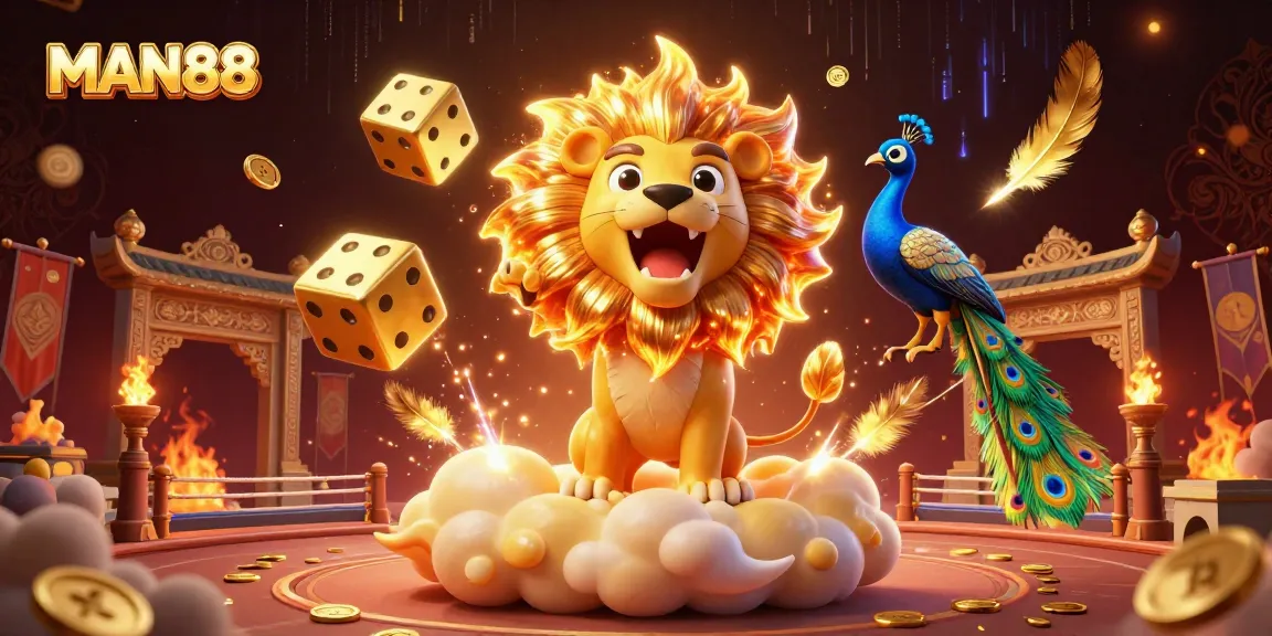 Experience thrilling gameplay with MAN88 in this vibrant digital casino arena illustration.