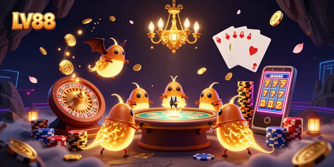 Experience thrilling wins at LV88 casino with glowing glowworms, roulette, and vibrant slots.